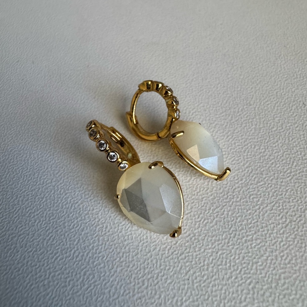 Anthropologie Gold and Cream Teardrop Earrings